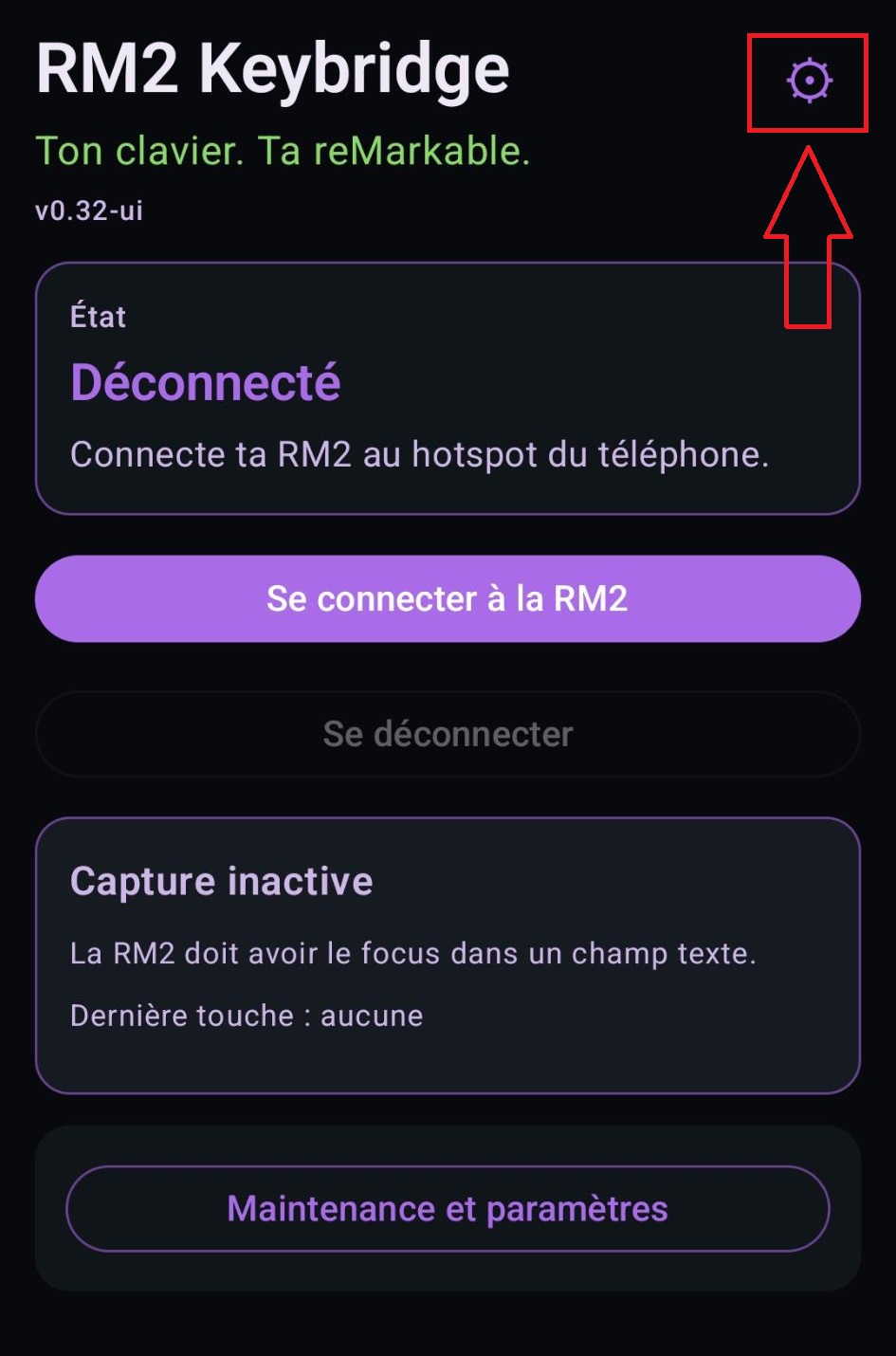 Écran principal de RM2 Keybridge