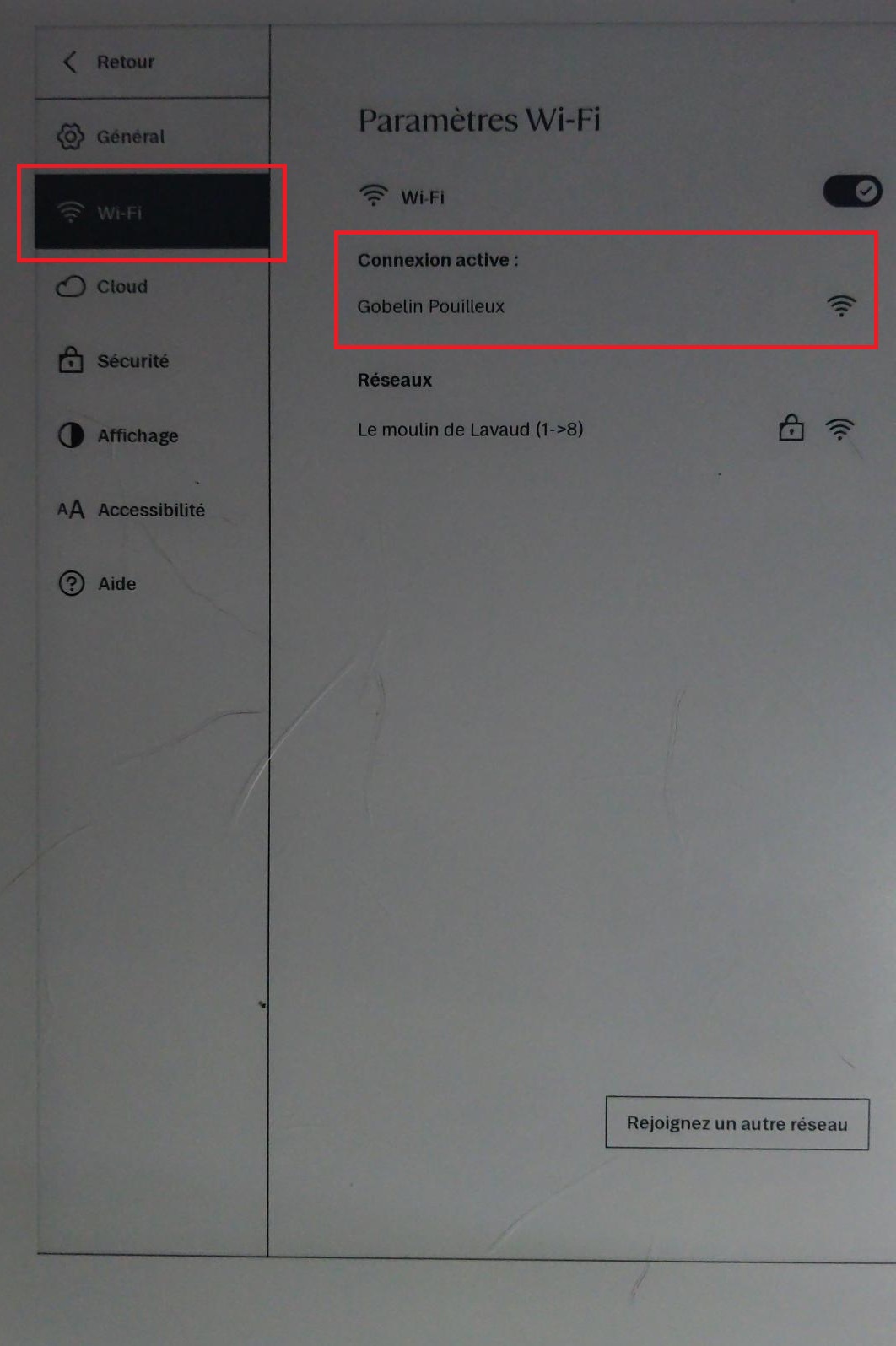 reMarkable 2 connectée au réseau Wi-Fi du téléphone