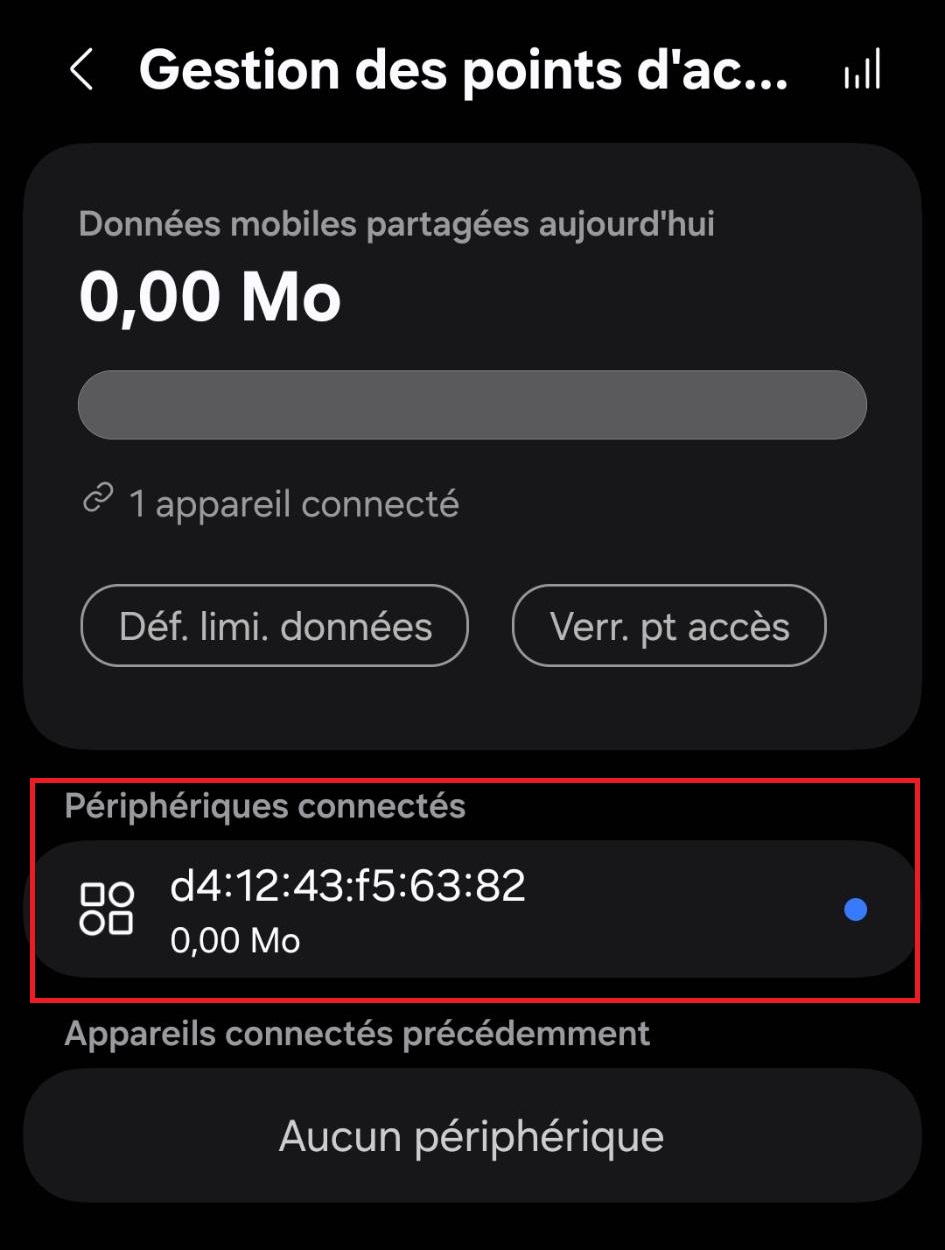 Liste des périphériques connectés au téléphone