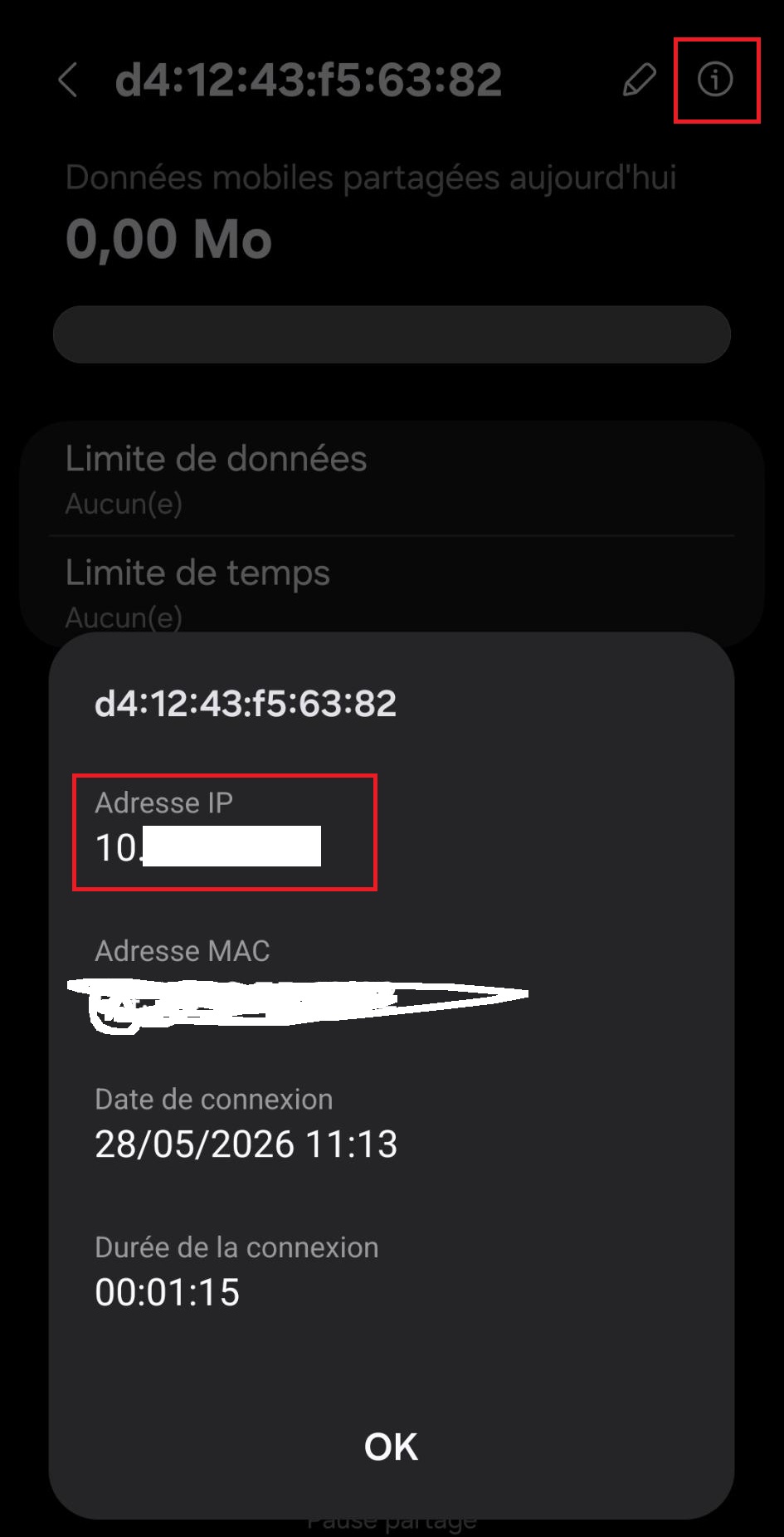 Adresse IP de la reMarkable affichée sur Android